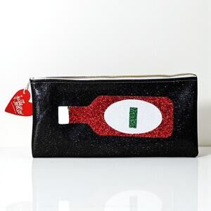 New JULIE MOLLO Black Glitter Hot Sauce Zip Clutch Purse Pouch New